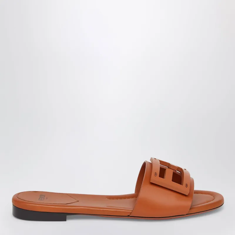 Brown Leather Baguette Slides made by Fendi