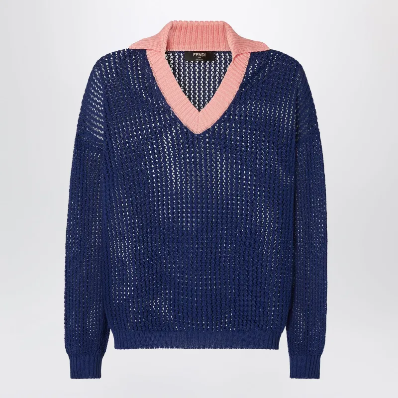 Blue And Pink Cotton Jumper made by Fendi