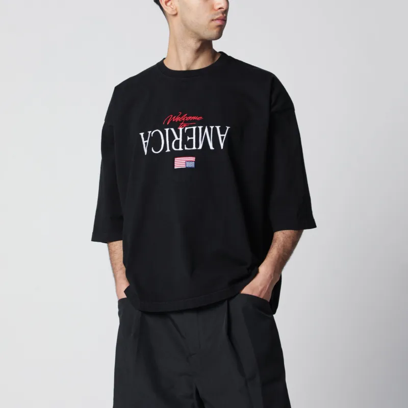 Black Welcome To America Buffalo T-Shirt made by Willy Chavarria