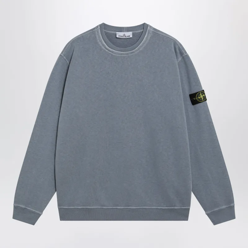 Crewneck Sweatshirt In Slub Cotton, Blue made by Stone Island