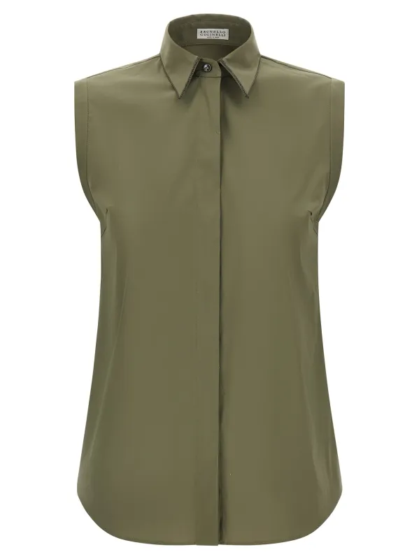 Shiny Trim Shirt And Blouse Green made by Brunello Cucinelli