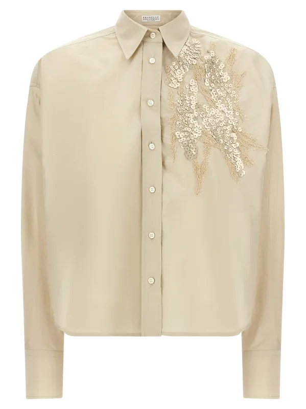 Dazzling Seabed Embroidery Shirt And Blouse Beige made by Brunello Cucinelli