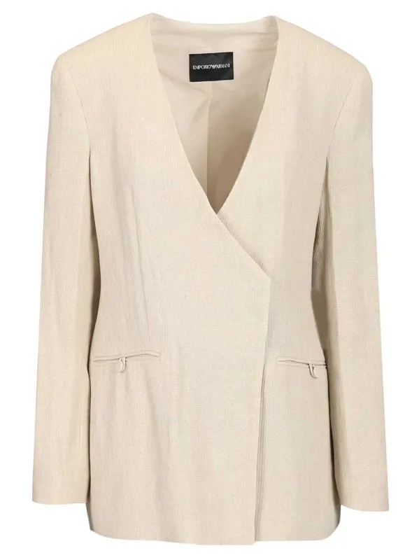 Linen Blend Blazer Jackets Beige made by Emporio Armani