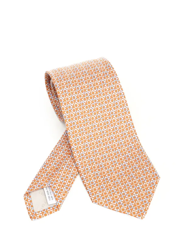 Gancini Print Silk Tie Ties And Bow Ties Orange made by Salvatore Ferragamo