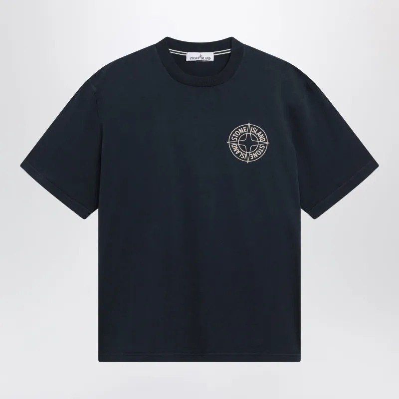 Short-Sleeve Compass Print Organic Cotton T-Shirt, Blue made by Stone Island