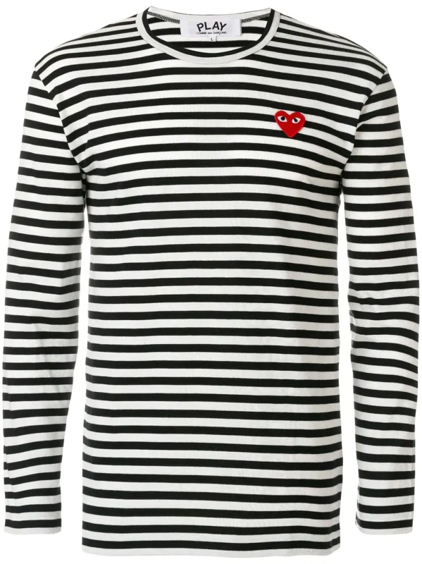 Striped Red Heart Long-Sleeved T-Shirt made by Comme des Garcons PLAY