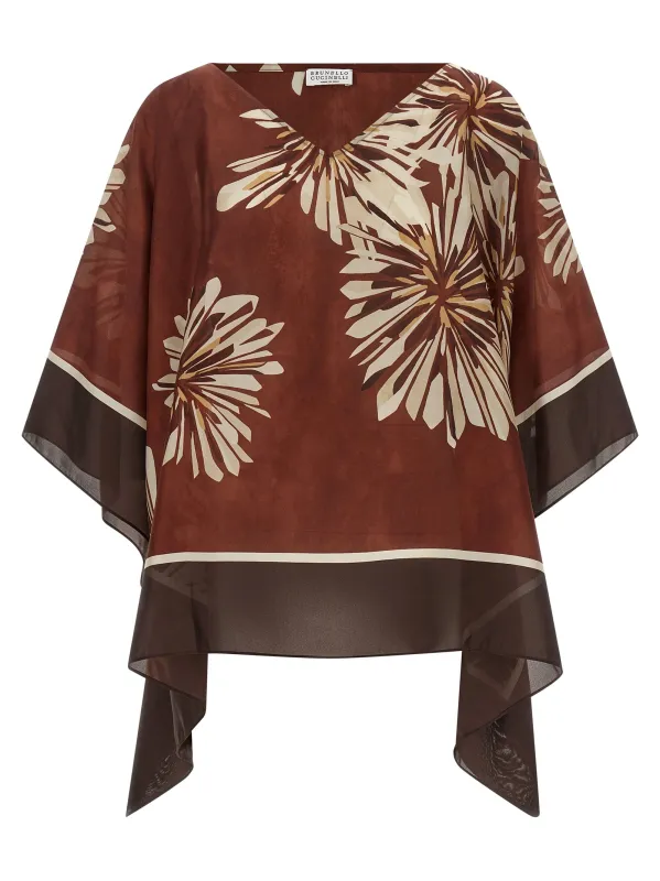 Silk Scarf Blouse Shirt And Blouse Bordeaux made by Brunello Cucinelli