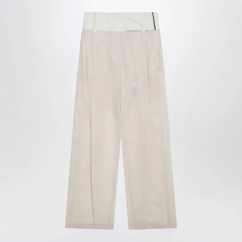 Wide-Leg Trousers In Ecru Organza Cotton Voile made by Sportmax