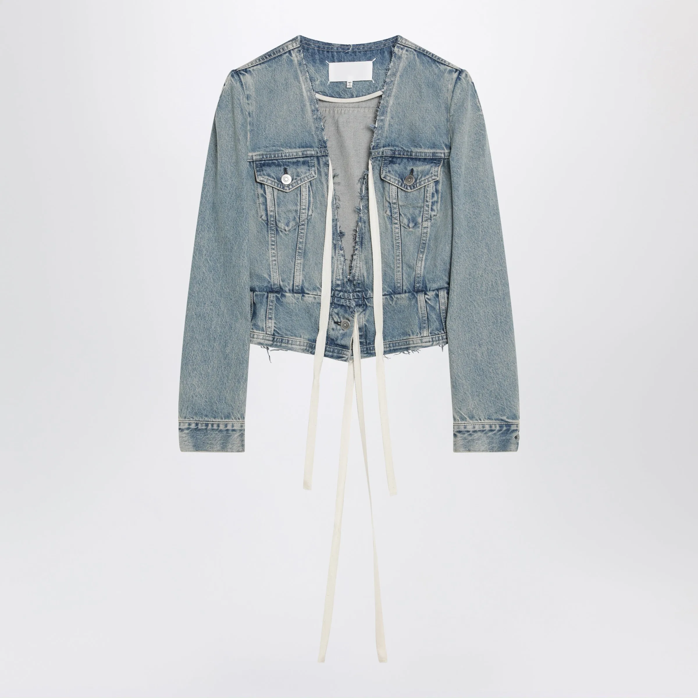 Light Blue Cotton Denim Jacket With V-Neck sold by Wanan Luxury