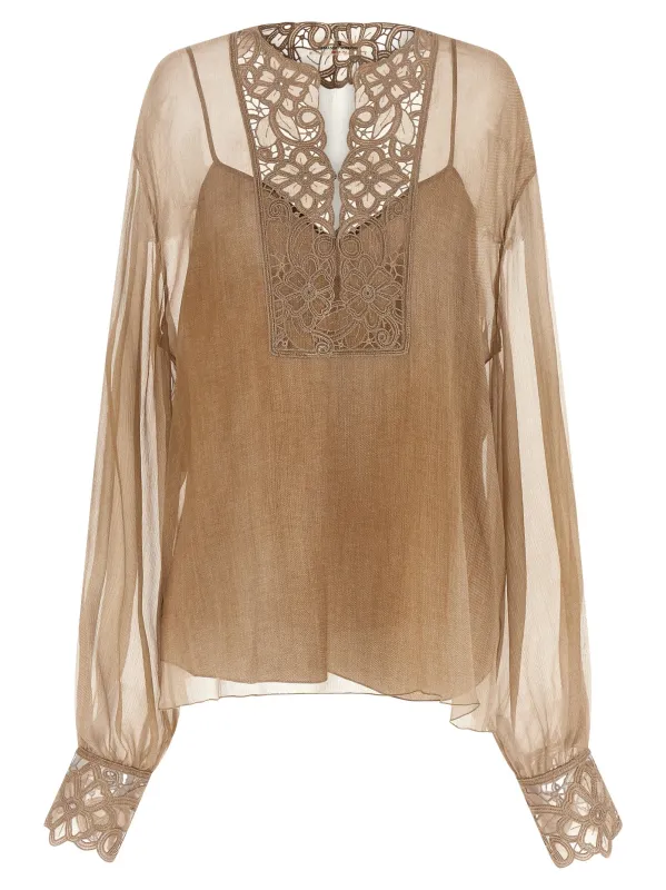 Floral Carving Blouse Shirt And Blouse Beige made by Ermanno Scervino