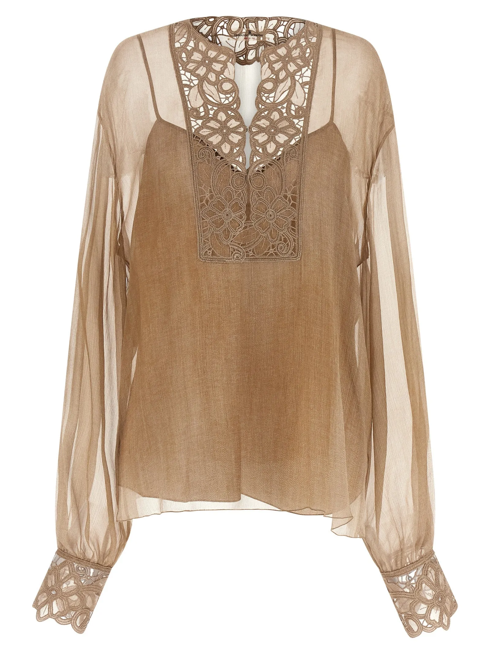 Floral Carving Blouse Shirt And Blouse Beige sold by Wanan Luxury