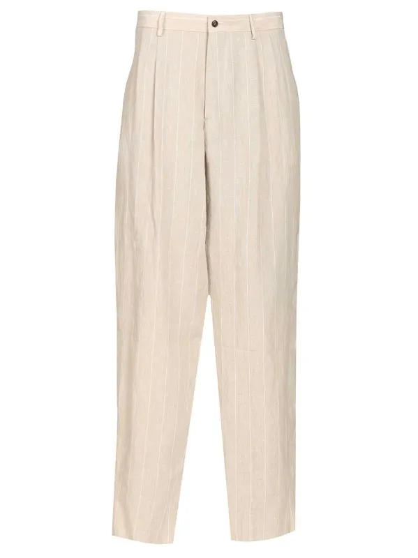 Double Pleated Linen Trousers Beige made by Giorgio Armani