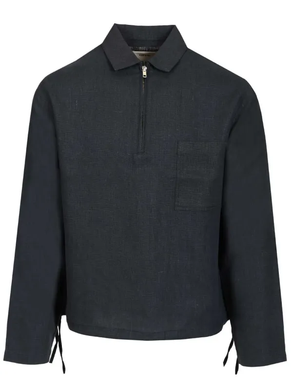 Zip-Up Sweater Shirts Blue made by Wanan Luxury