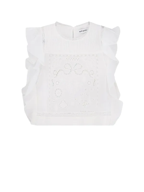 Ramie Top With Lace Inserts made by Self-Portrait