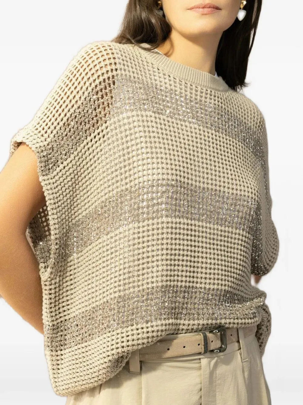 Openwork Knit Crewneck Top With Micro Sequins sold by Wanan Luxury product image thumbnail 4