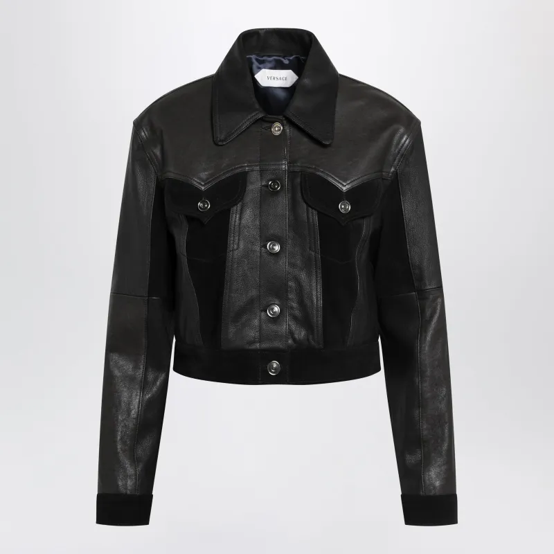 Slim Black Leather Blouson made by Versace