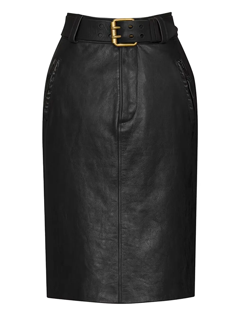 Belted Pencil Skirt In Creased Leather sold by Wanan Luxury