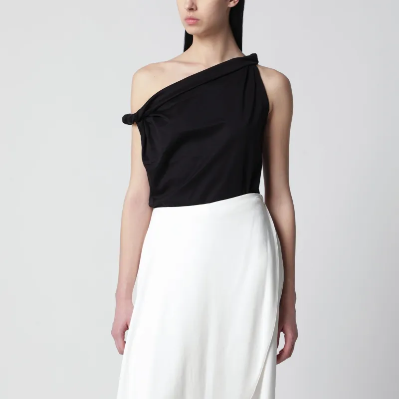 Black Asymmetrical Top In Cotton And Silk Blend made by Rohe