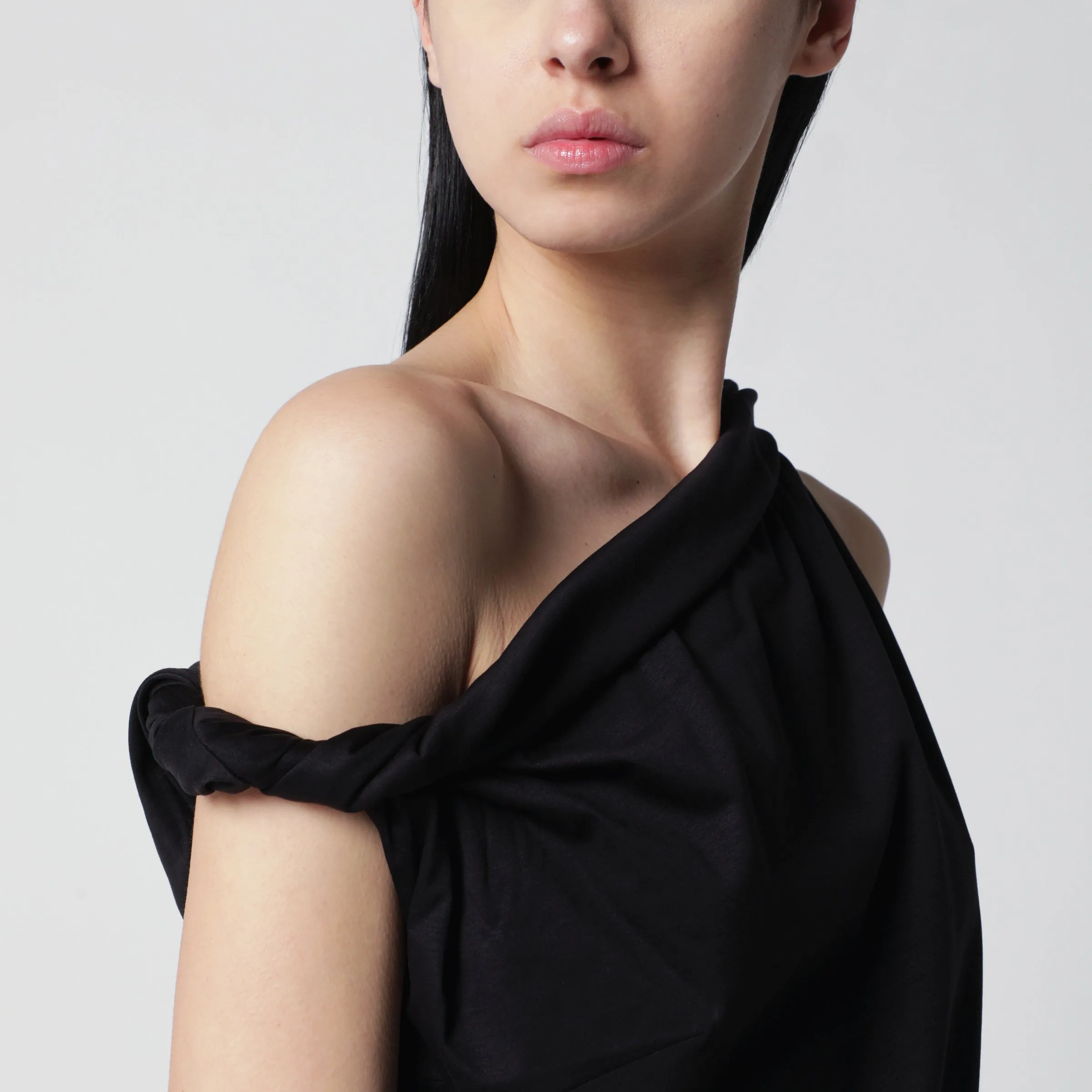 Black Asymmetrical Top In Cotton And Silk Blend sold by Wanan Luxury product image thumbnail 2