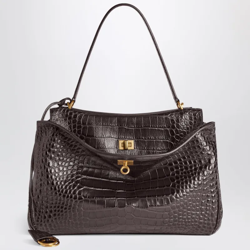 Rodeo Medium Handbag In Espresso Crocodile-Embossed Leather made by Balenciaga