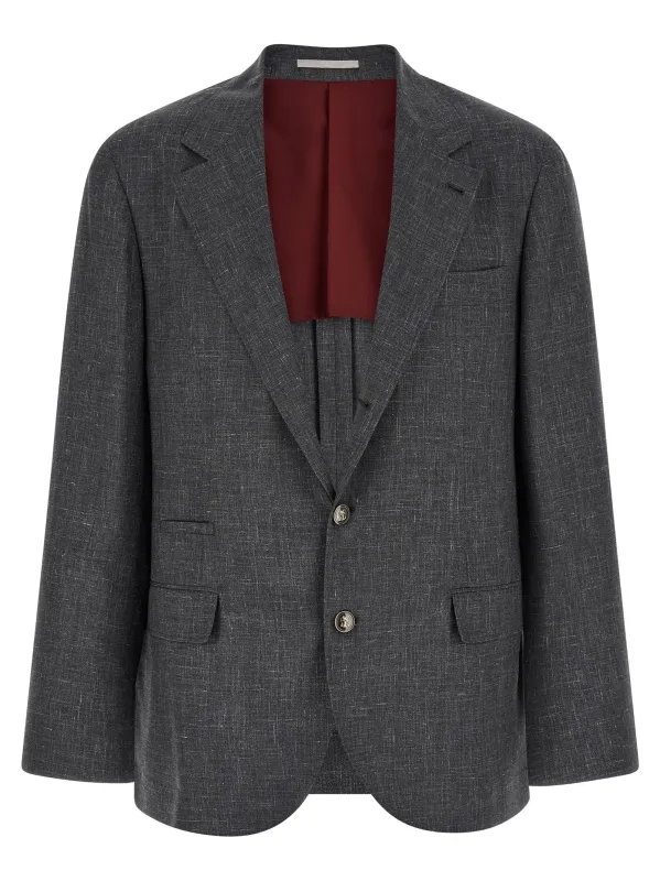 Flamed Canvas Blazer Gray made by Brunello Cucinelli