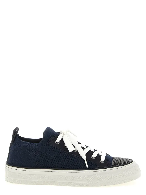 Precious Toe Sneakers Blue made by Brunello Cucinelli
