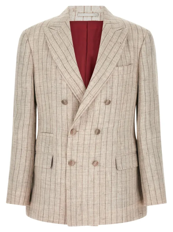 Pinstripe Twill Blazer Gray made by Brunello Cucinelli