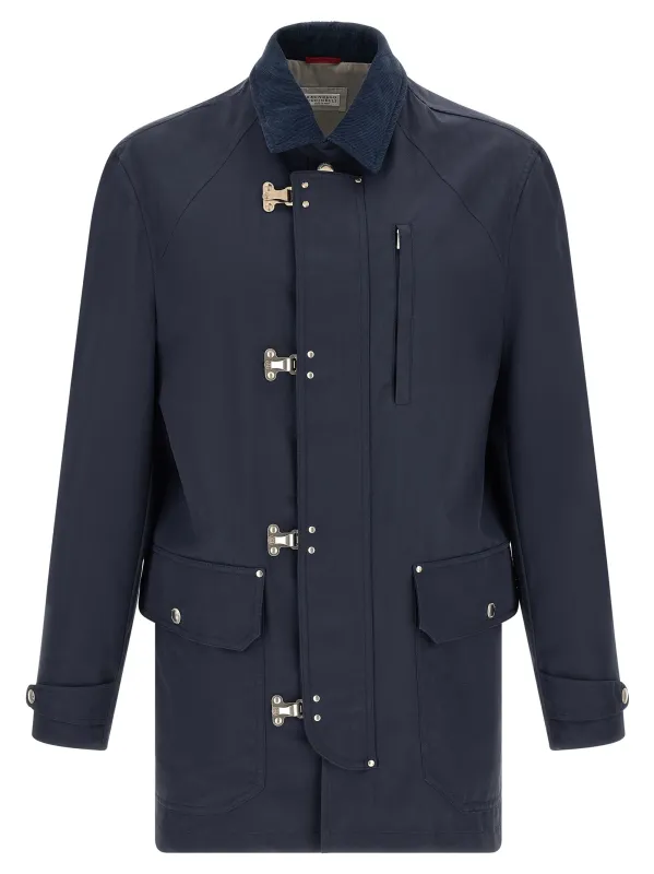 Techno Cotton Jacket Puffer Jackets Blue made by Brunello Cucinelli