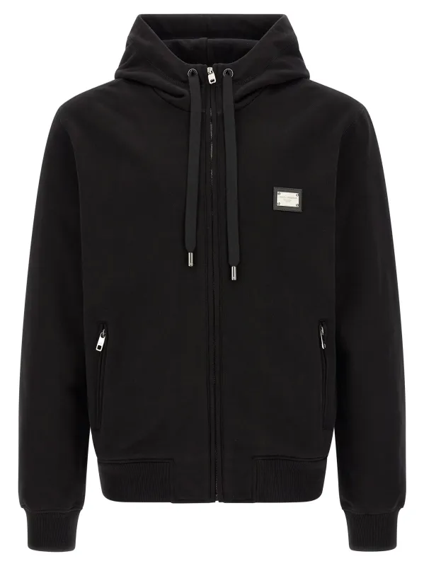 Logo Plaque Hoodie Sweatshirt Black made by Dolce & Gabanna