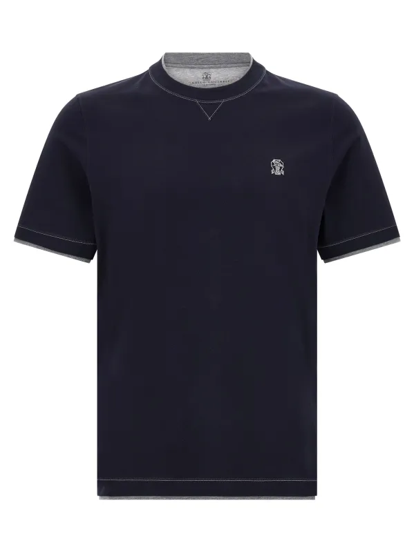 Double Layer T-Shirt Red made by Brunello Cucinelli