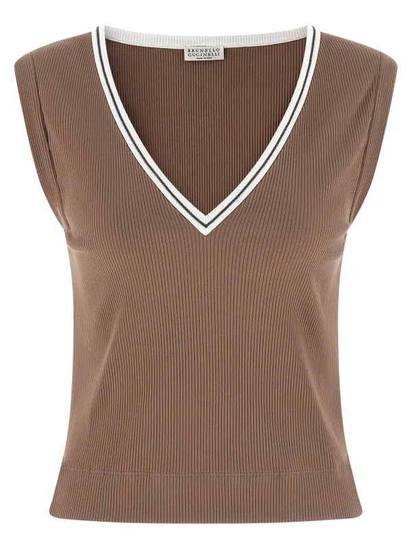Shiny Trim Tops Brown made by Brunello Cucinelli