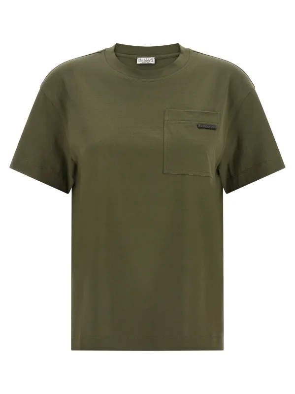 Shiny Tab T-Shirt Green made by Brunello Cucinelli