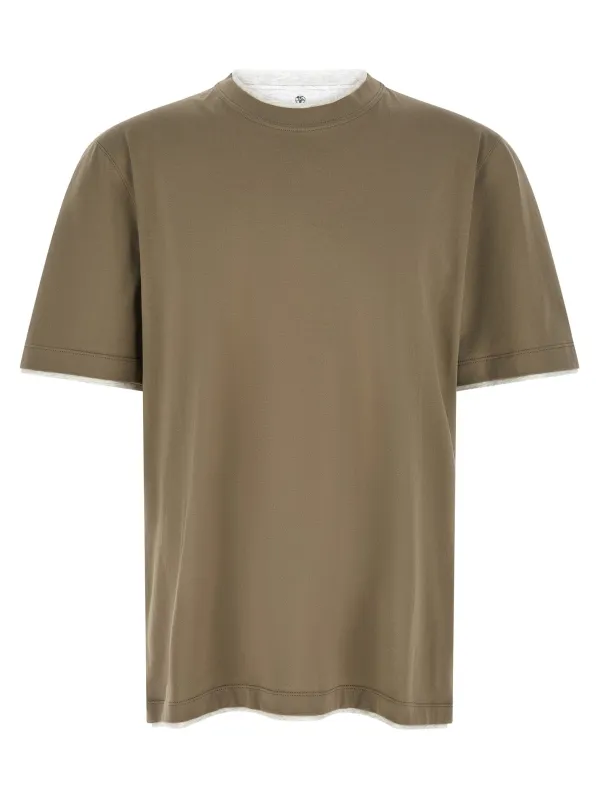Double Layer T-Shirt Green made by Brunello Cucinelli
