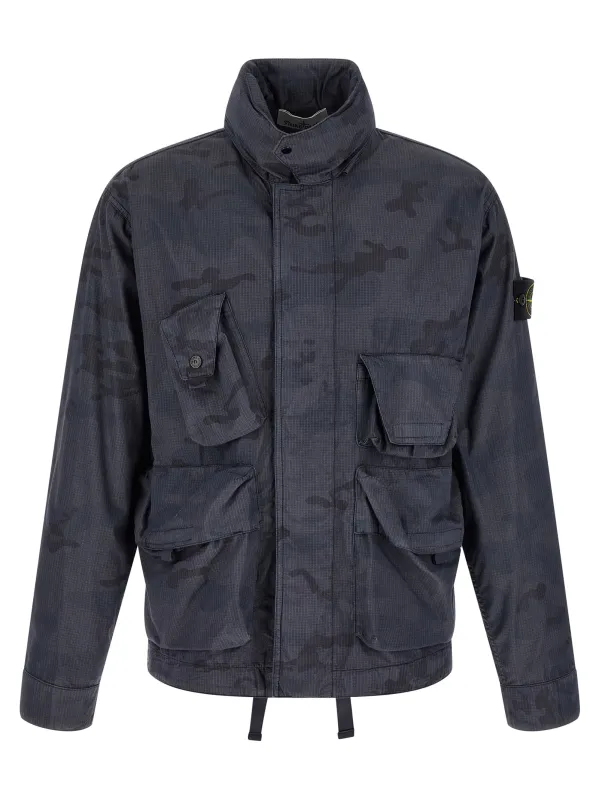 Camouflage Jacket Puffer Jackets Blue made by Stone Island