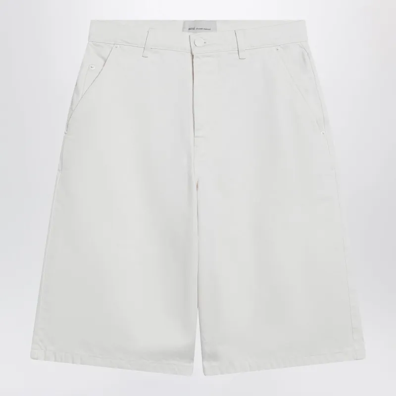 Wide-Fit Cotton Twill Bermuda Shorts In White made by Ami