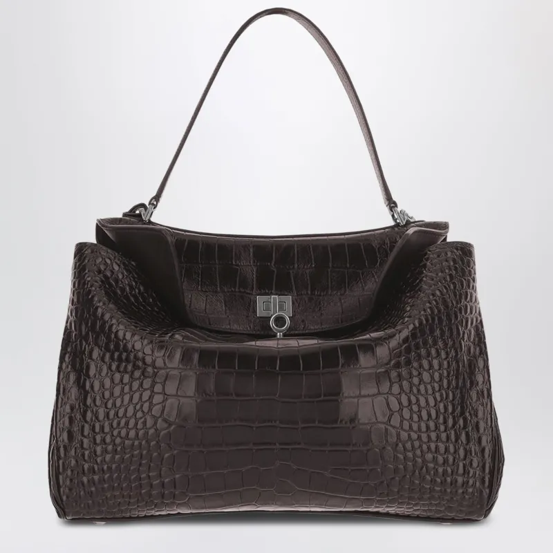 Rodeo Mini Handbag In Espresso Crocodile-Embossed Leather made by Balenciaga