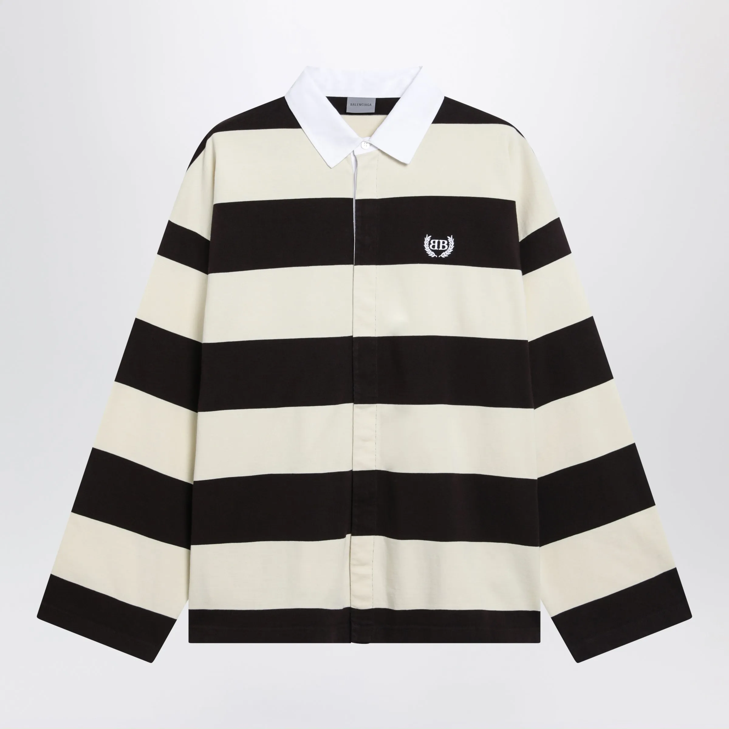 Striped Jersey Polo Shirt In Cotton, Brown sold by Wanan Luxury