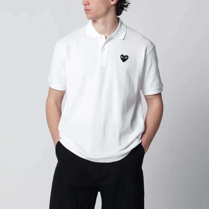 White Black Heart Cotton Polo Shirt made by Comme des Garcons