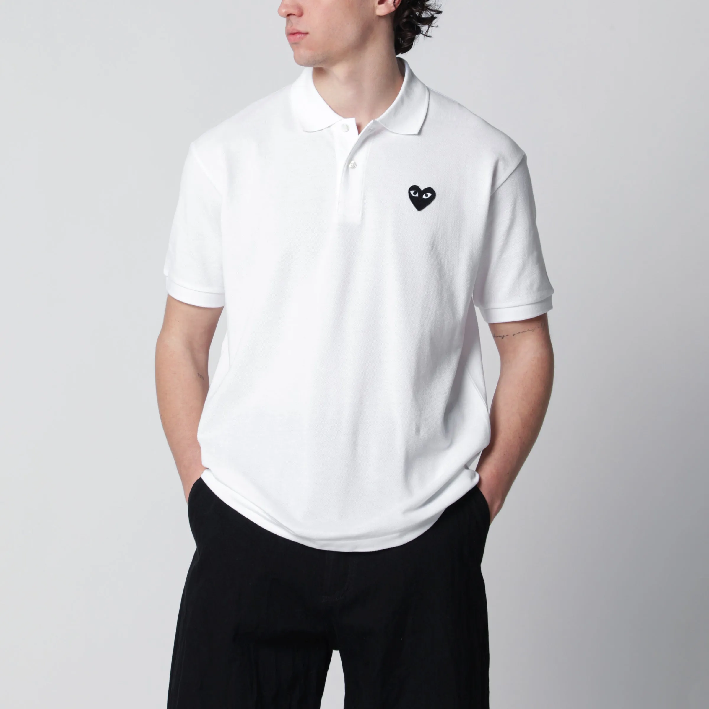 White Black Heart Cotton Polo Shirt sold by Wanan Luxury