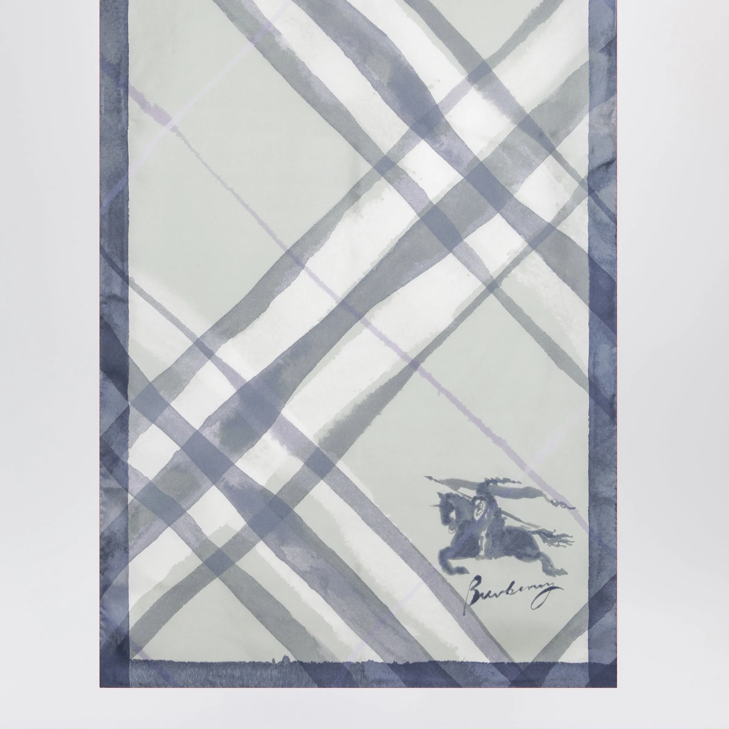 Large Watercolour Check Silk Scarf In Green sold by Wanan Luxury product image thumbnail 2