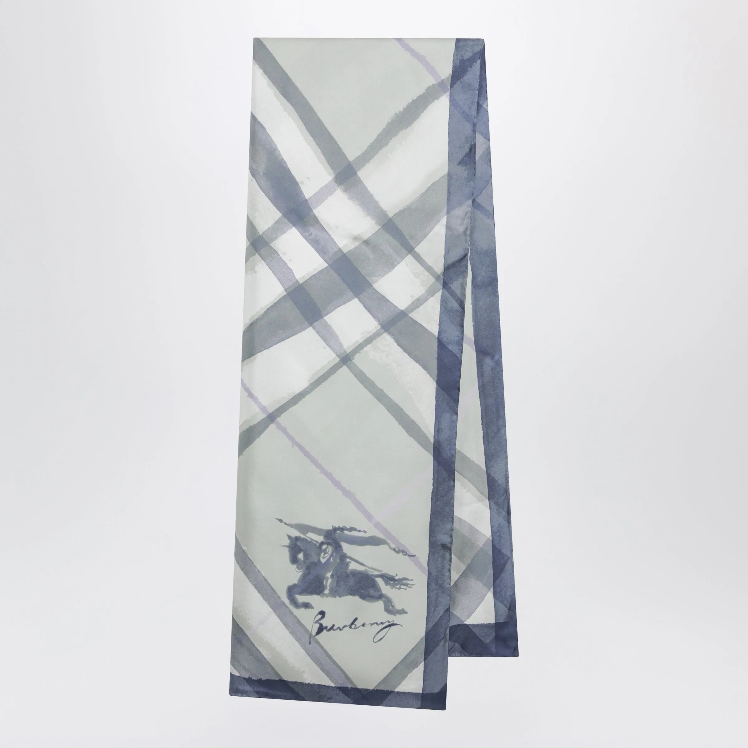 Large Watercolour Check Silk Scarf In Green sold by Wanan Luxury