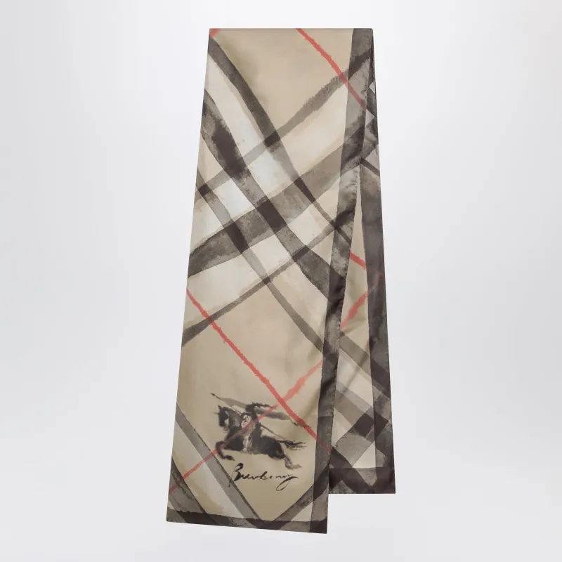 Large Check Silk Scarf In Sand Color made by Burberry