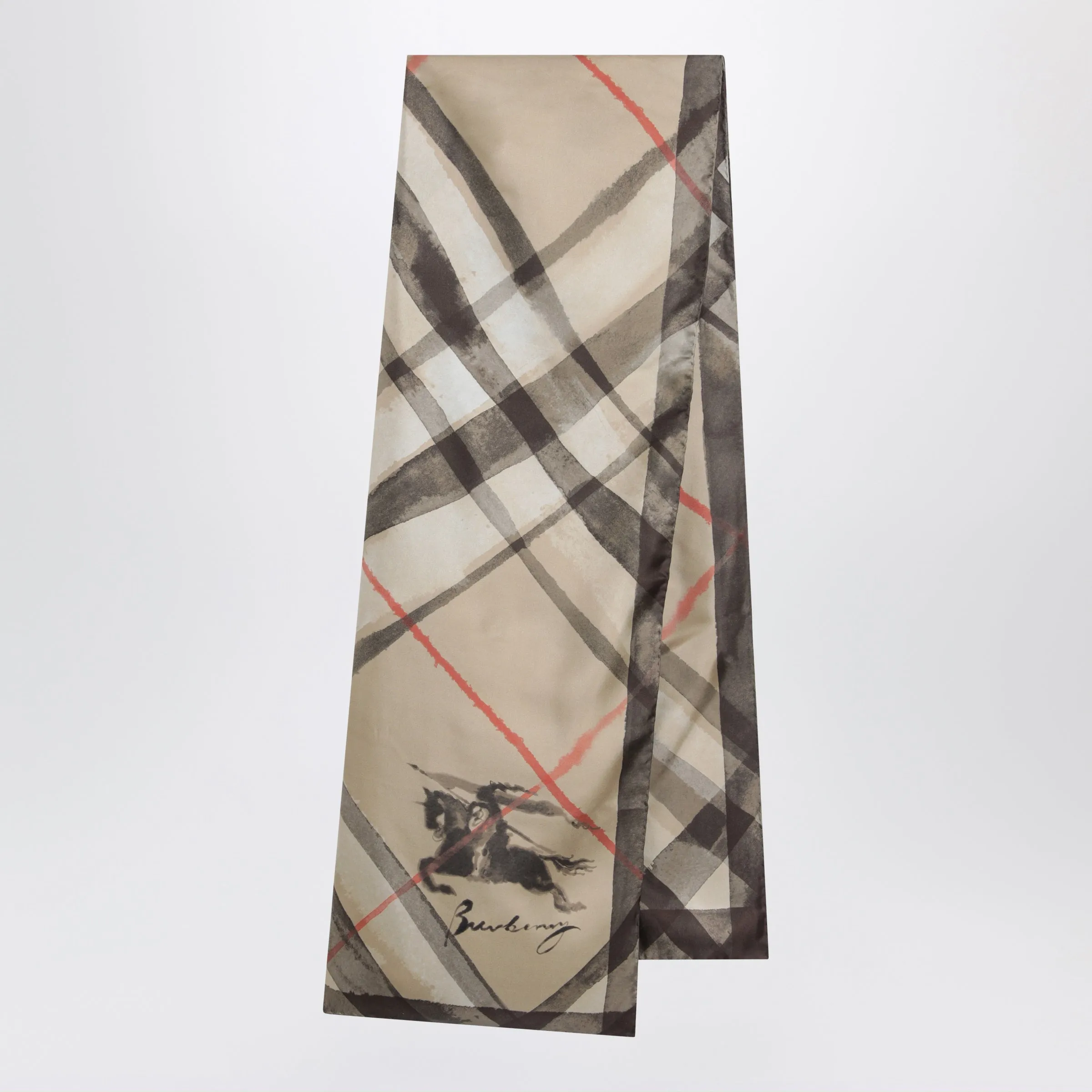Large Check Silk Scarf In Sand Color sold by Wanan Luxury