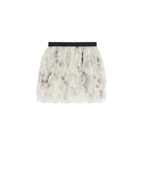 Short Skirt With Printed Organza Petals - Pearl Gray made by MaxMara
