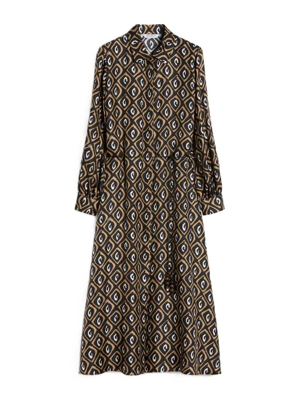 Printed Silk Twill Shirt Dress - Black sold by Wanan Luxury