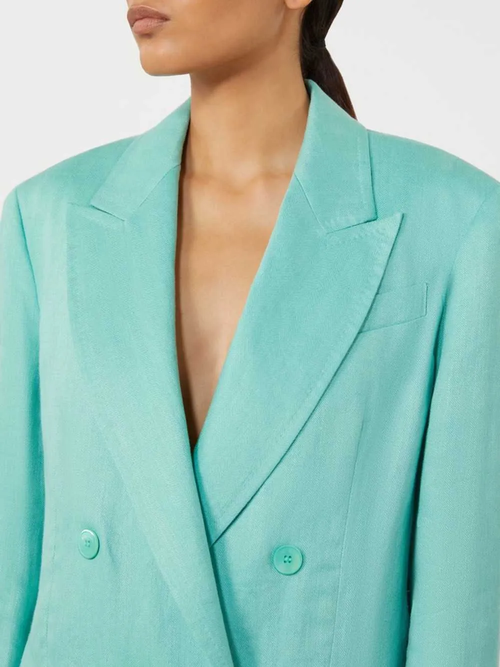 Olimpia Jacket In Chevron Linen - Aqua sold by Wanan Luxury product image thumbnail 4