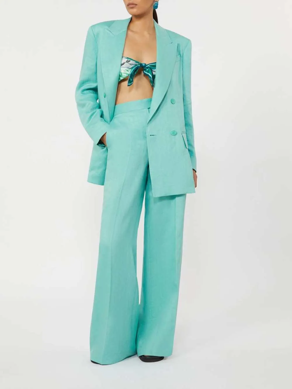Olimpia Jacket In Chevron Linen - Aqua sold by Wanan Luxury product image thumbnail 2