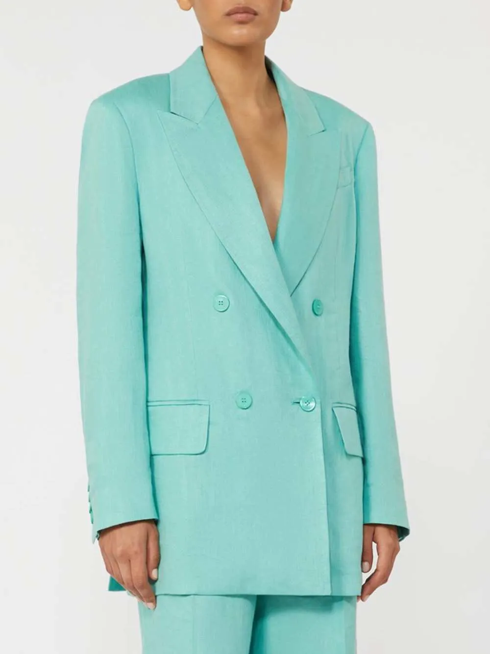 Olimpia Jacket In Chevron Linen - Aqua sold by Wanan Luxury product image thumbnail 3