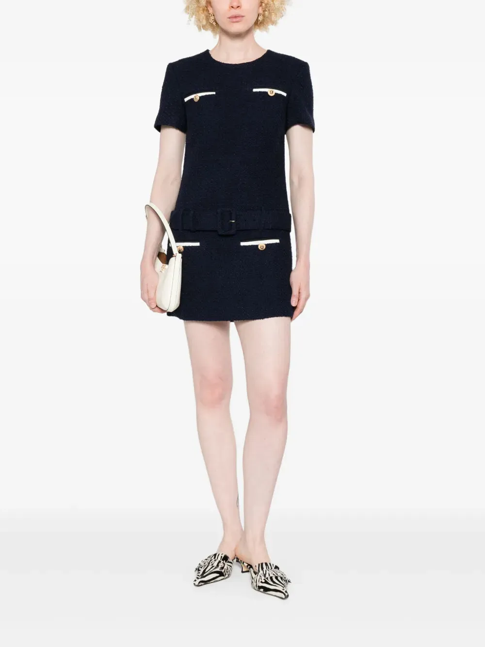 Navy Blue Bouclé Mini Dress sold by Wanan Luxury product image thumbnail 2