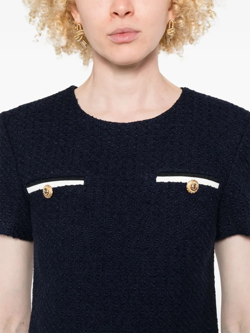 Navy Blue Bouclé Mini Dress sold by Wanan Luxury product image thumbnail 5